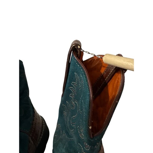 Ariat Fatbaby Ostrich Print Western Boots 9.5 B Brown & Teal Leather - Picture 10 of 13